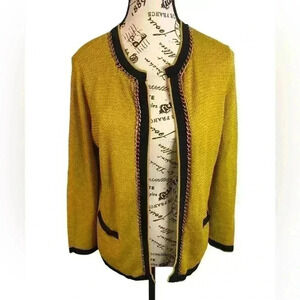 Jones New York Collection Ladies Small Gold and Black Open Front Sweater